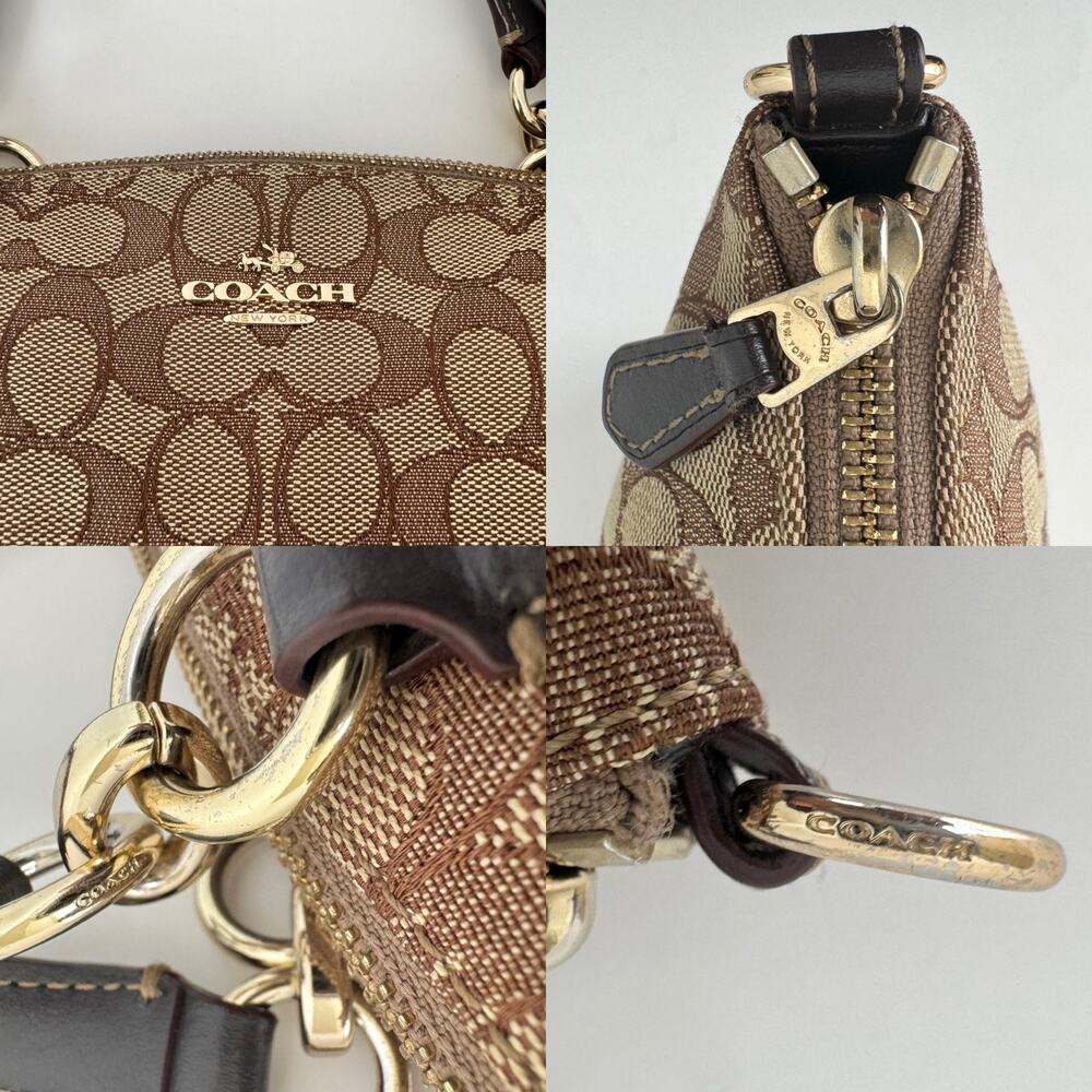 Coach Signature Jacquard Canvas Small Kelsey Satchel Khaki Leather Trim F58283 - Picture 12 of 15